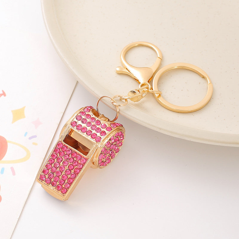 Wholesale Rhinestone Double Layer Whistle Keychain Metal Crystal Whistle Pendant